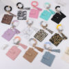 Wholesale Leopard Silicone Beaded Leather Tassel Card Bag Wrist Keychain
