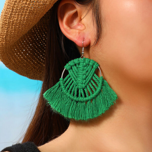 Wholesale Colorful Tassels Handwoven DIY Scalloped Alloy Earrings