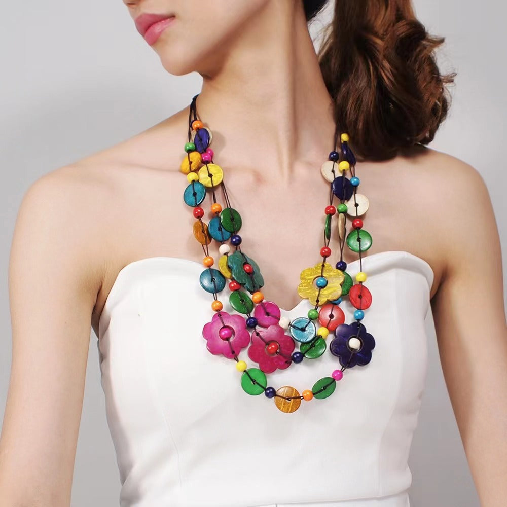 Wholesale Multilayer Flower nut Wood Shell Necklaces
