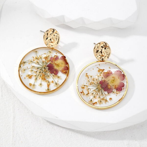 Wholesale Round Tin Foil Drip Glue Dried Flower Pastoral Style Earrings