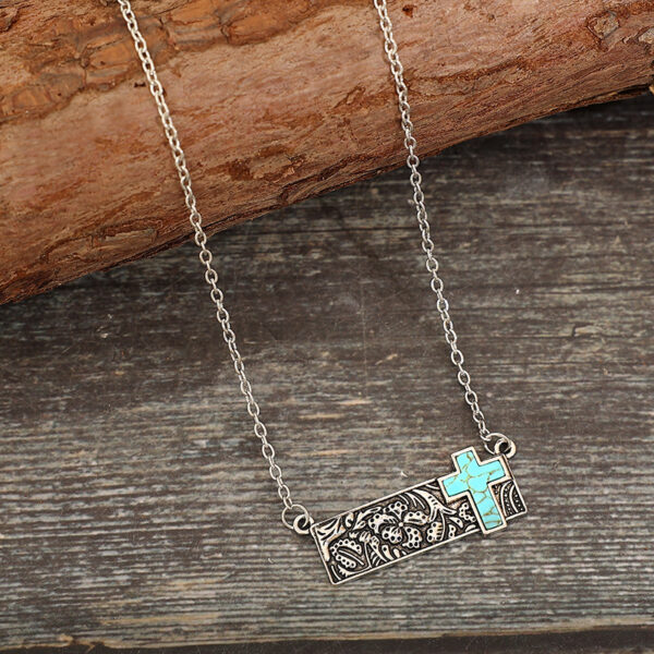 Wholesale Vintage Square Turquoise Cactus Lightning Cross Cowboy Boots Necklace