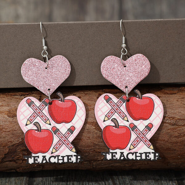 Wholesale Valentine's Day Pink Love Apple Pencil Leather Earrings