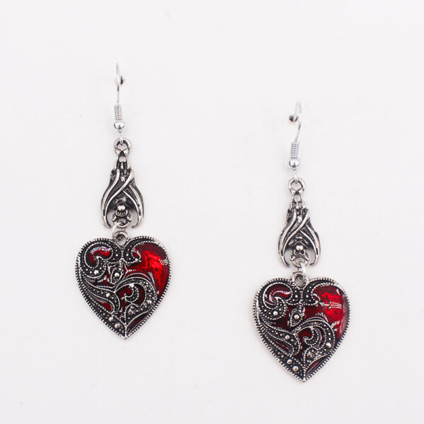 Wholesale Halloween Alloy Gothic Style Black Bat Dripping Oil Heart Shape Pattern Earrings