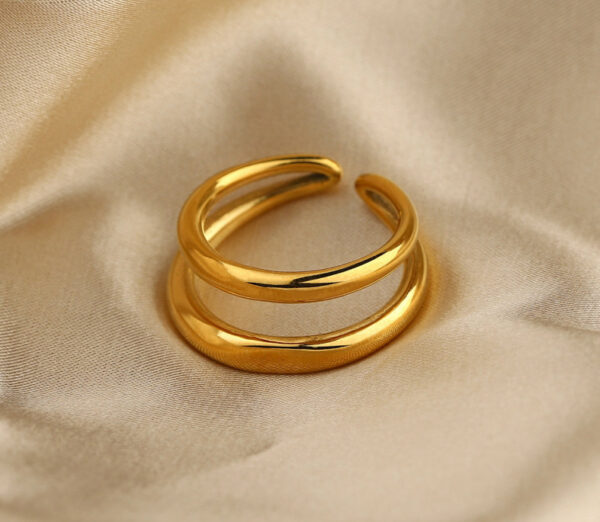 Wholesale Fashion Double Layer 18K Gold Plated Stainless Steel Ring