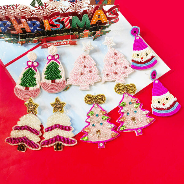 Wholesale Christmas Snowflake Christmas Tree Glass Diamond Handmade Pearl Rice Bead Earrings