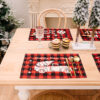 Wholesale Christmas New Santa Claus Fabric Knife and Fork Set Christmas Table Decoration Red and Black Plaid Printing Mat