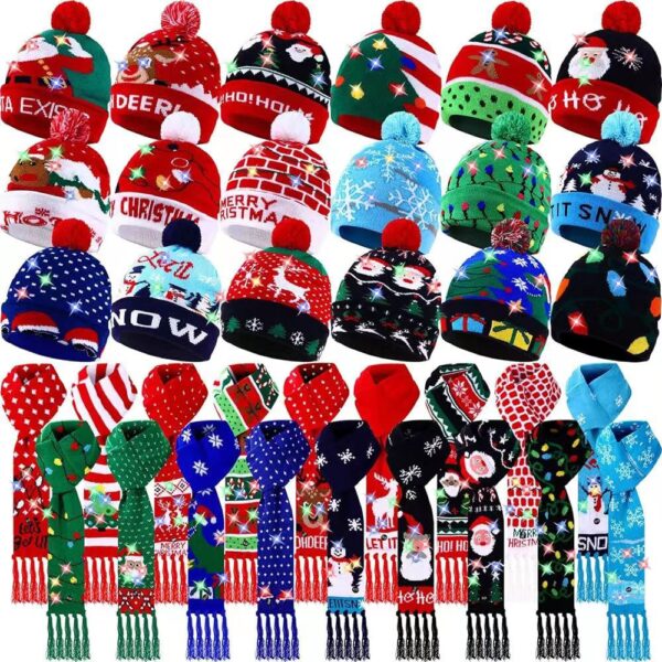 Wholesale Acrylic LED Illuminated Christmas Hat Scarf Set