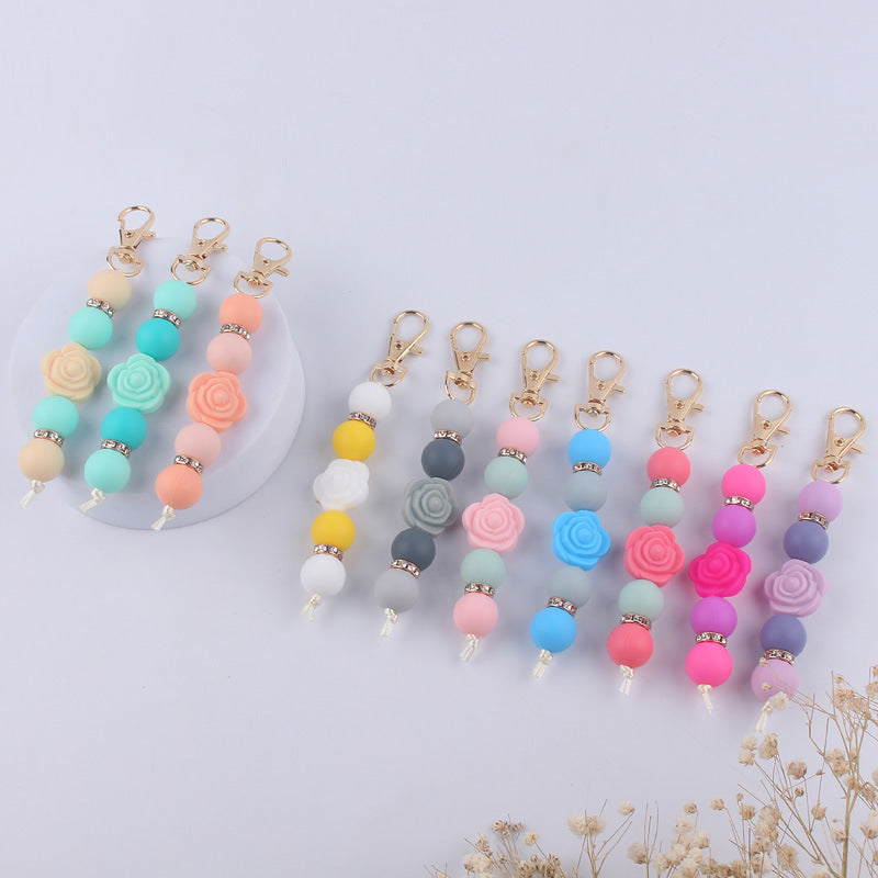 Wholesale Double Sided Rose Silicone Beaded Keychain