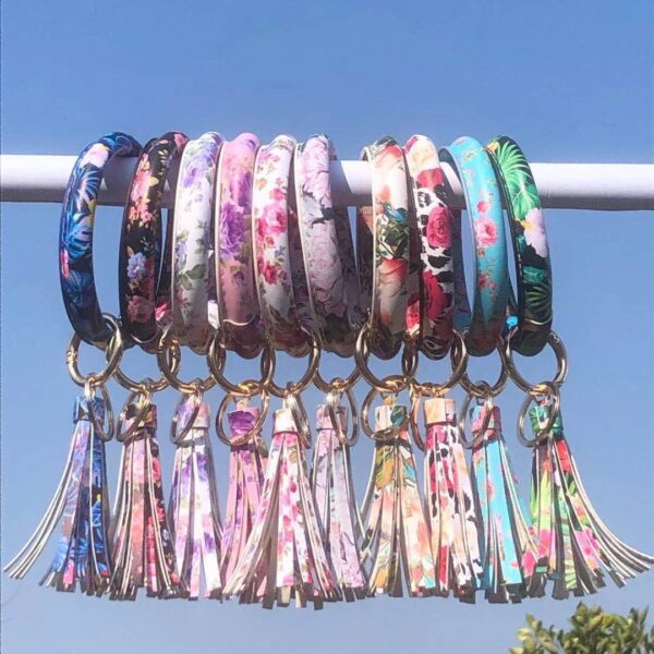 Wholesale Chinese Style Flower Series Pu Leather Tassel Bracelet Keychain