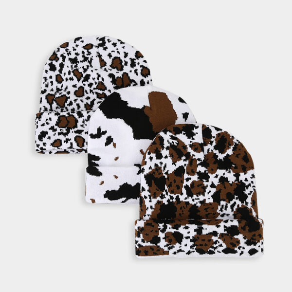 O1CN01crB1tD2AbGwhdDWFO_2496528221-0-cib Wholesale Cow Pattern Leopard Jacquard Knitted Hat Thickened Warm Wool Hat