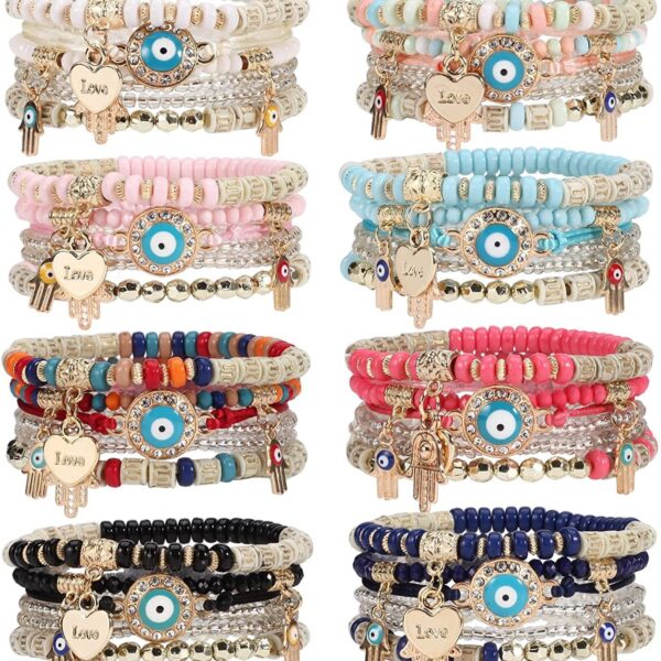 Wholesale Bohemian Devil Eye Heart Multilayer Glass Bracelet