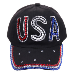 Black colored diamond USA cloth baseball cap / Adjustable