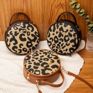 Wholesale PU Leopard Handle Shoulder Small Round Bag