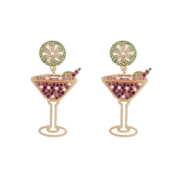 Wholesale Boho Style Tall Wine Glass Lemon Slice Color Block Diamond Earrings