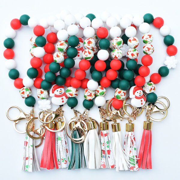 Wholesale Christmas Tree Silicone Beads Wrist Keychain