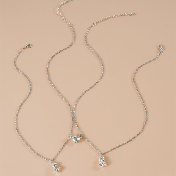 Wholesale 3D Dinosaur Heart Alloy Necklaces Set