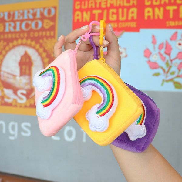 Wholesale Square Candy Colored Rainbow Plush Card Bag Keychain