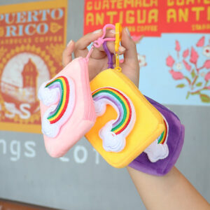 Wholesale Square Candy Colored Rainbow Plush Card Bag Keychain