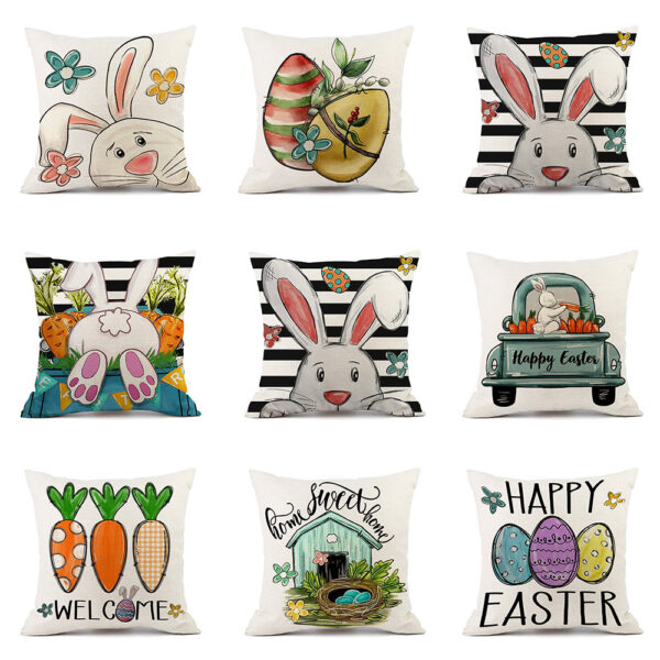 Wholesale Easter Truck Egg Bunny Print Linen Throw Pillow Cover