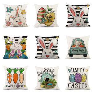 Wholesale Easter Truck Egg Bunny Print Linen Throw Pillow Cover