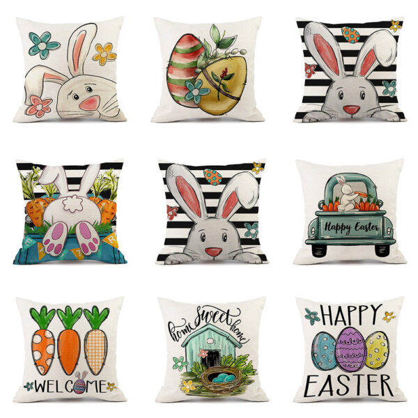 Wholesale Easter Truck Egg Bunny Print Linen Throw Pillow Cover