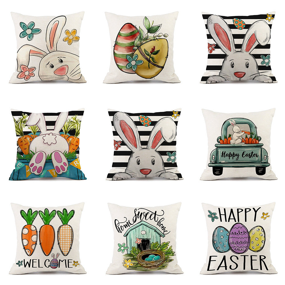 Wholesale Easter Truck E Bunny Print Linen Throw Pillow Cover