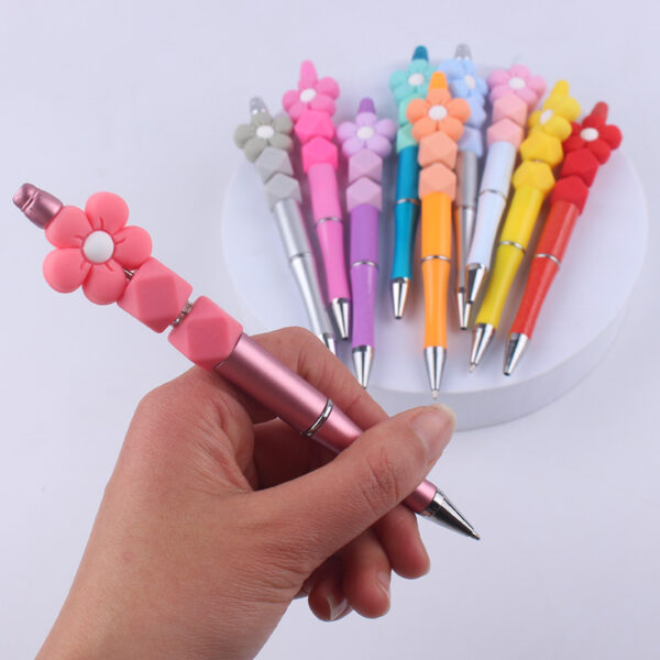 Wholesale Beadable Pens Handmade Flower Silicone Beaded Ballpoint Pen
