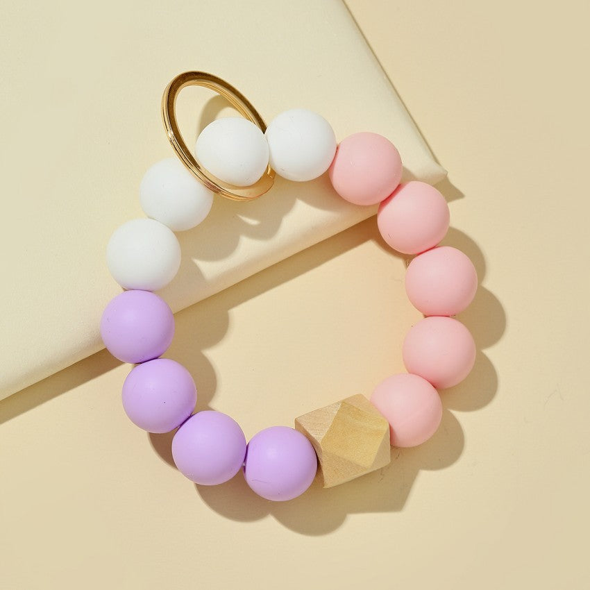 Wholesale Candy Color Silicone Beaded Wrist Keychain