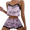 Whoelsale Lace Patchwork Suspender Pajama Set
