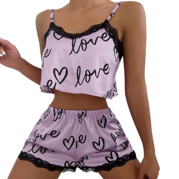 Whoelsale Lace Patchwork Suspender Pajama Set