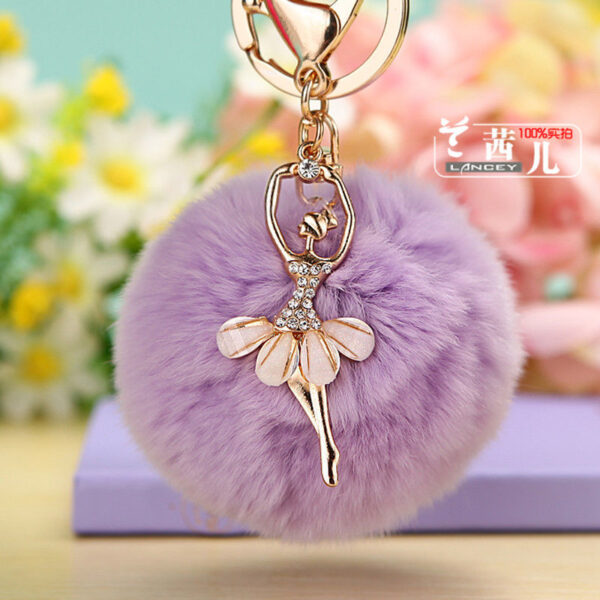 Wholesale Water Diamond Barre Dance Rex Rabbit Hair Ball Little Angel Keychain