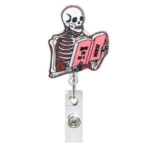 skull reading book