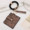 Wholesale Leopard Silicone Beaded Leather Tassel Card Bag Wrist Keychain