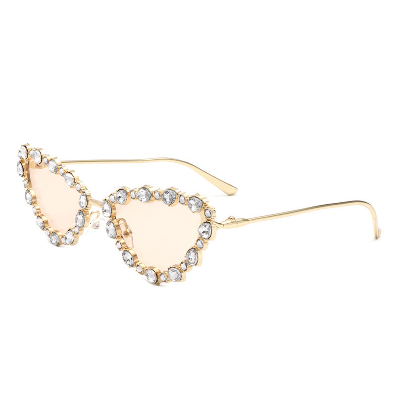 Wholesale Cat Eye Diamond Inlaid Metal Triangle Handmade Diamond PC Sunglasses