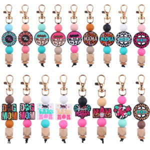 Wholesale Handmade Silicone Beaded Cartoon Mother's Day Keychain