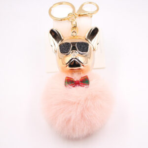 Korean pink / Cool Dog fur ball keychain