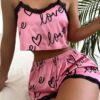 Whoelsale Lace Patchwork Suspender Pajama Set