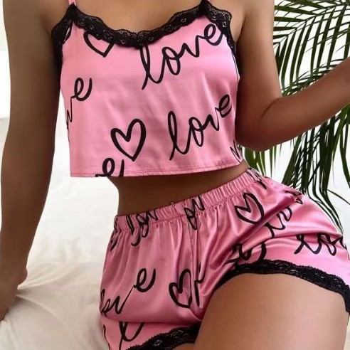 Whoelsale Lace Patchwork Suspender Pajama Set