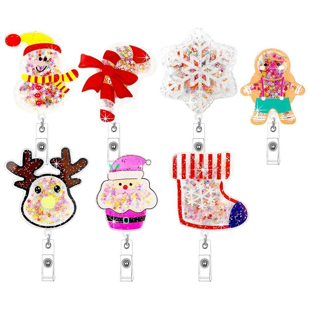 Wholesale Christmas Acrylic Gingerbread Man Christmas Tree Emblem Scroll Retractable Keychain