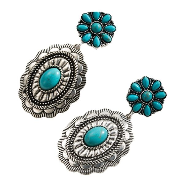 Wholesale Exaggerated White Turquoise Women's Fashion High Quality Ethnic Style Earrings Pendant