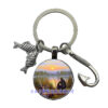 Wholesale Fishing Enthusiasts Time Gemstone Fish Hook Metal Keychain