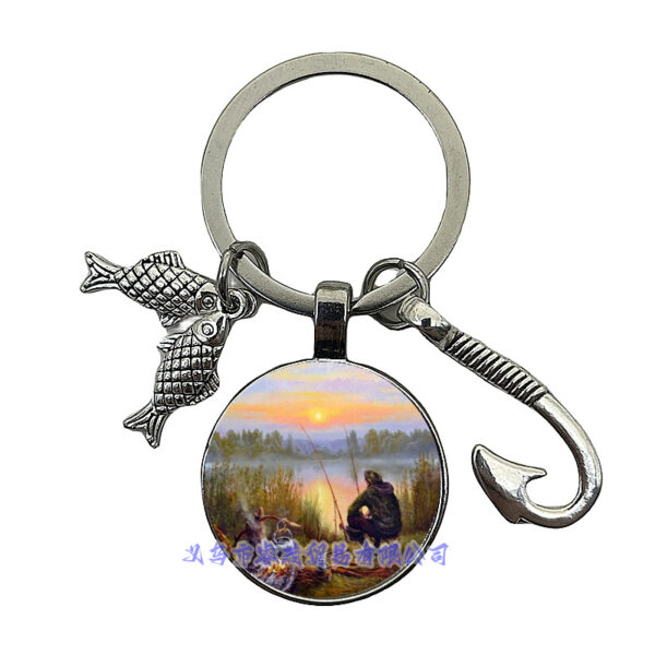 Wholesale Fishing Enthusiasts Time Gemstone Fish Hook Metal Keychain