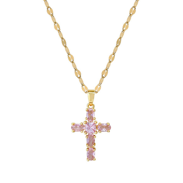 Wholesale Titanium Steel Micro-paved Light Luxury Zircon Cross Necklace Clavicle Chain