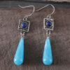 Wholesale Fashionable Ethnic Style Two-color Turquoise Inlaid Elegant High-end Long Drop Pendant Earrings