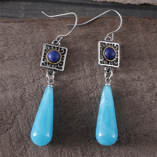 Wholesale Fashionable Ethnic Style Two-color Turquoise Inlaid Elegant High-end Long Drop Pendant Earrings