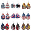 Wholesale Independence Day Water Drop American Flag Distressed Leather Earrings