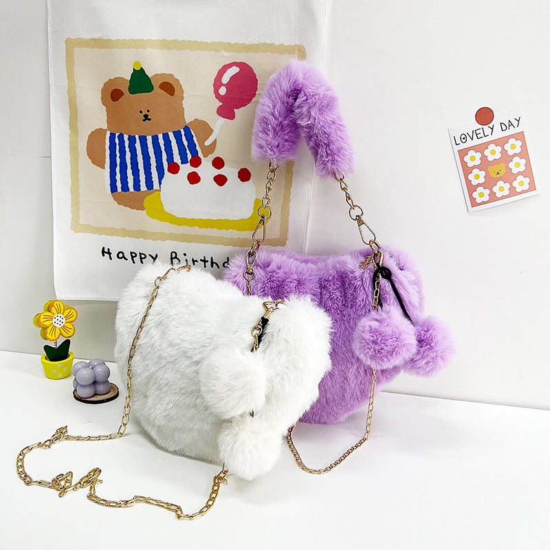 Wholesale Plush Heart Chain Shoulder Messenger Bag