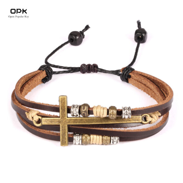 O1CN01dJQFao1zDUlC0WMl1_2217702996680-0-cib Wholesale Vintage Cross Men's Beaded Leather Bracelet