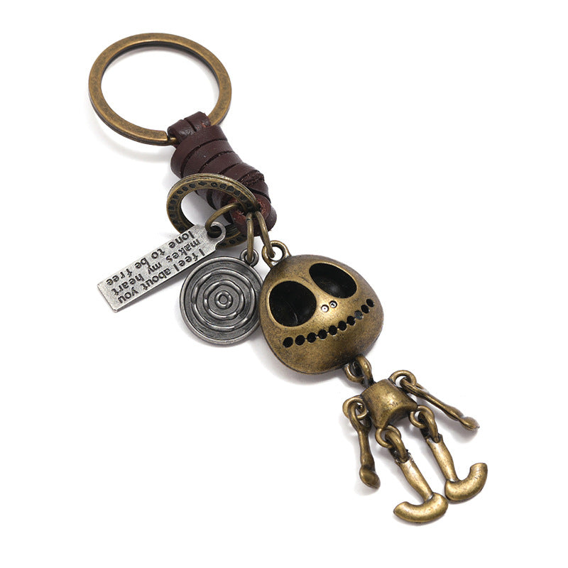 Wholesale Skeleton Pendant Cowhide Leather Keychain
