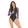 Wholesale Surf Wear Triangular One-Piece Swimsuit Long Sleeve Zipper Color Printing Swimwear